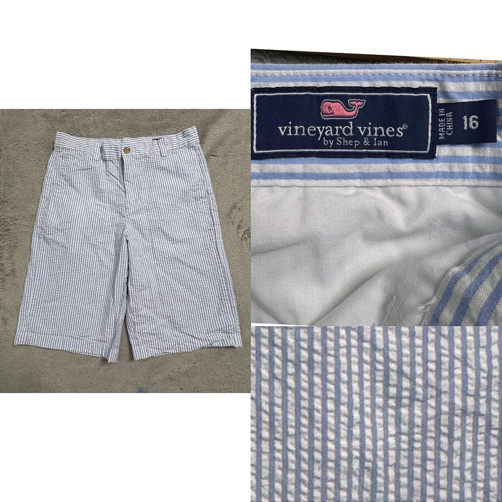 Vineyard Vines Kids Seersucker Stripe Shorts Size 16 Blue White Casual Summer
